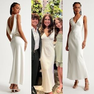 Abercrombie Plunge Cowl Back Maxi Dress White